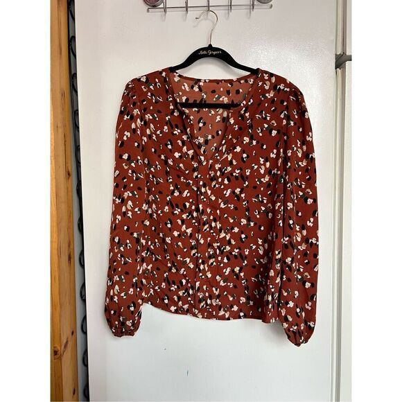 Emery Rose Patterned Long Sleeve Blouse Woman’s Size Large - Picture 1 of 7